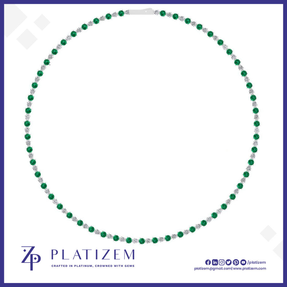 2.5 Carat Alternating Size Diamond and Emerald Tennis Necklace for Women