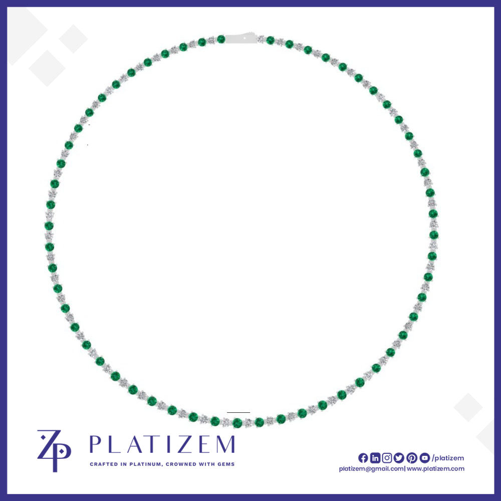 2 Carat Graduated Diamond and Emerald Tennis Necklace for Women