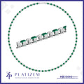 Platinum 2.5 Carat Alternating Size Diamond and Emerald Tennis Necklace for Women