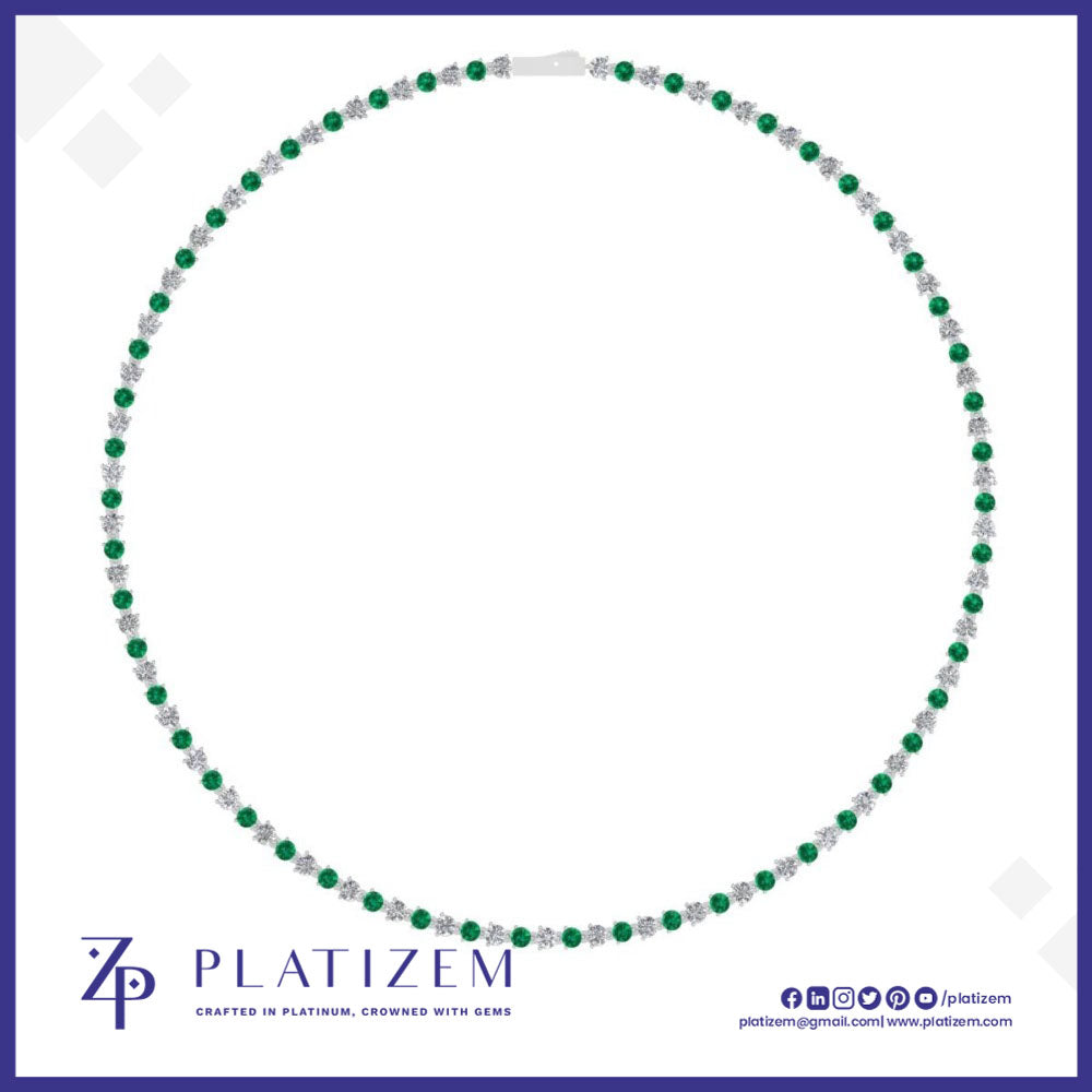2.5 Carat Prong Set Diamond and Emerald Tennis Necklace for Women