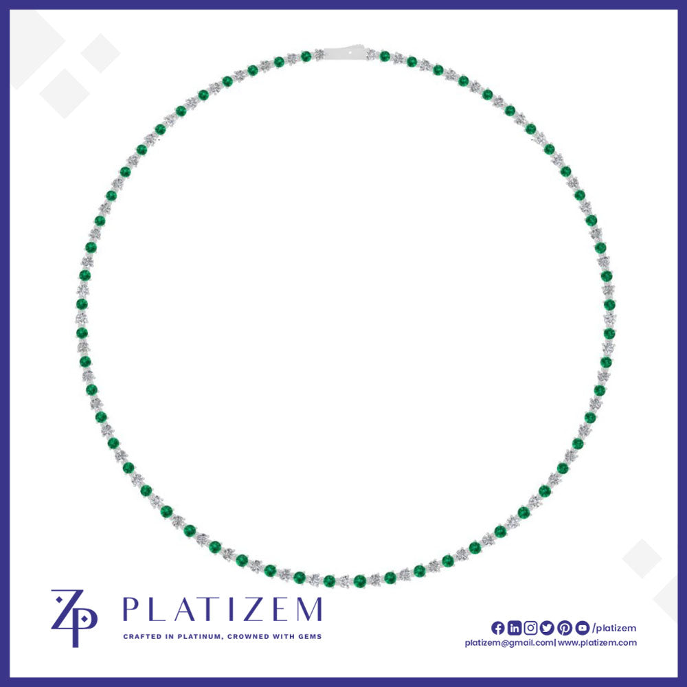 2 Carat Prong Set Diamond and Emerald Tennis Necklace for Women