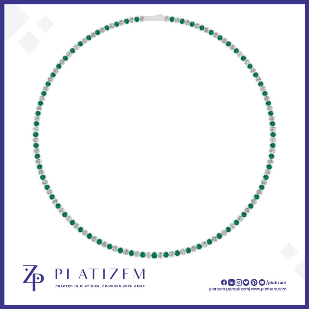 2.5 Carat Round Diamond and Emerald Tennis Necklace for Women