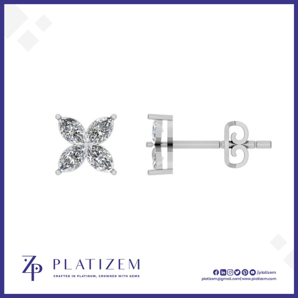 1 Carat Compact Marquise Diamond Flower Stud Earrings for Women