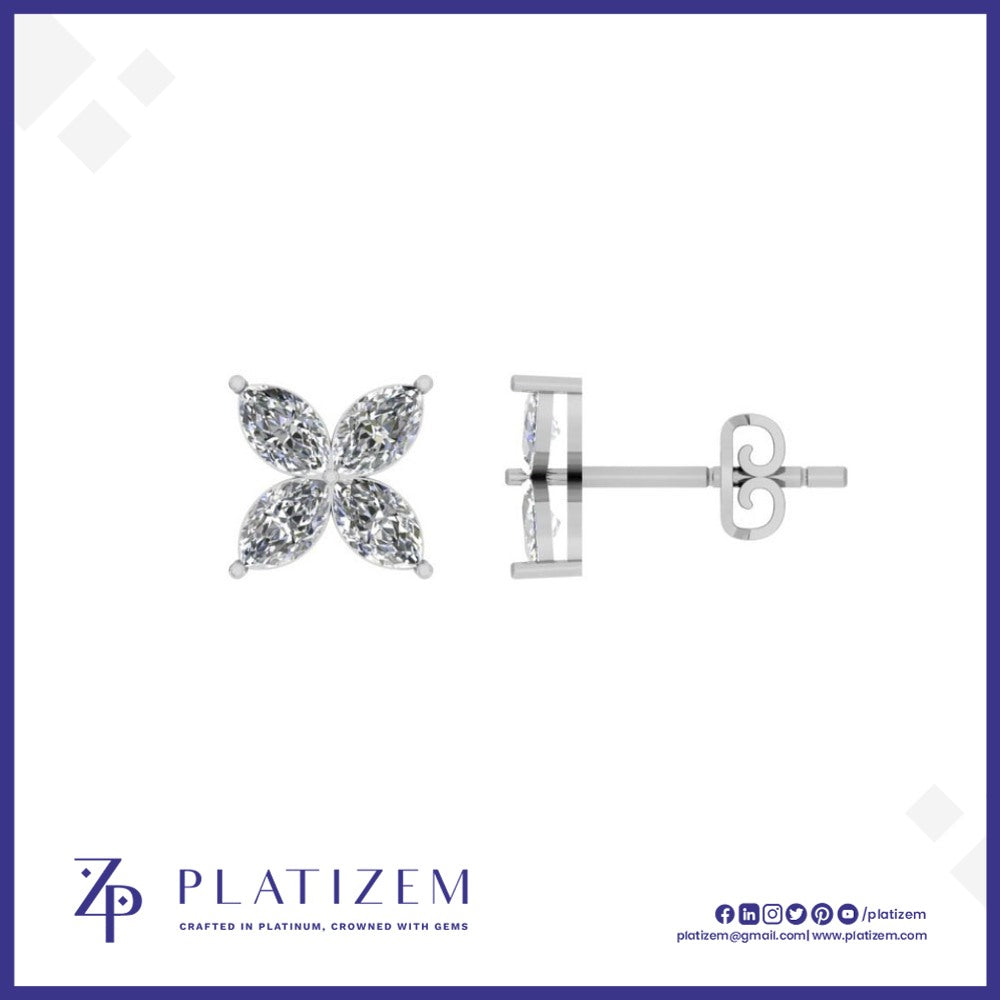 2 Carat Marquise Diamond Petal Stud Earrings for Women