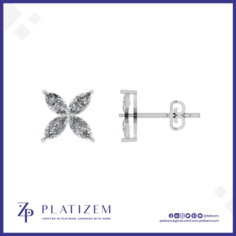 1.5 Carat Large Marquise Diamond Flower Stud Earrings for Women
