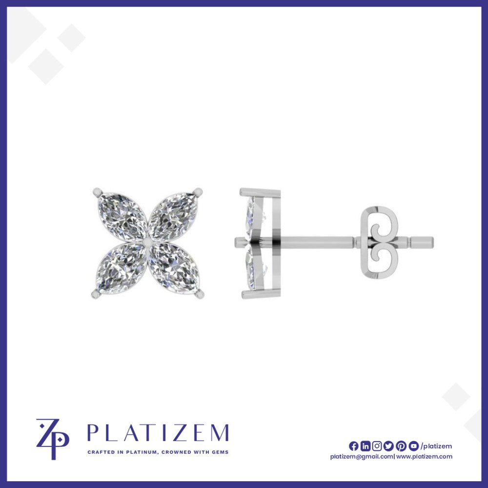 1.5 Carat Marquise Diamond Flower Stud Earrings for Women