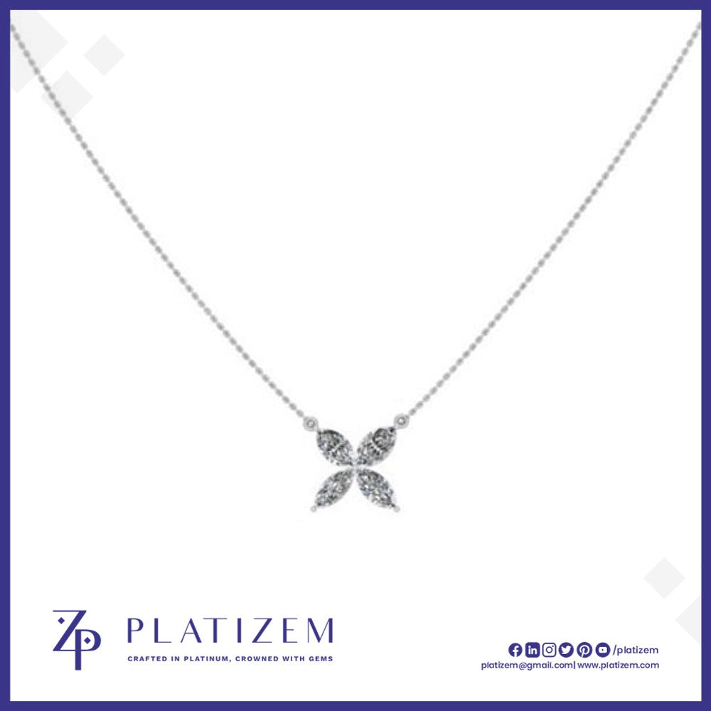 1 Carat Marquise Diamond Asymmetric Flower Pendant Necklace for Women