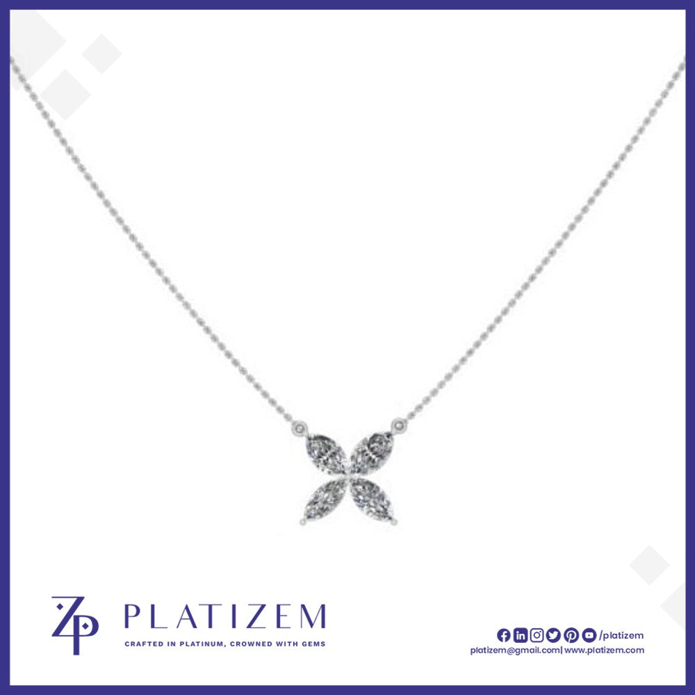 Pt950 1 Carat Marquise Diamond Flower Pendant Necklace for Women