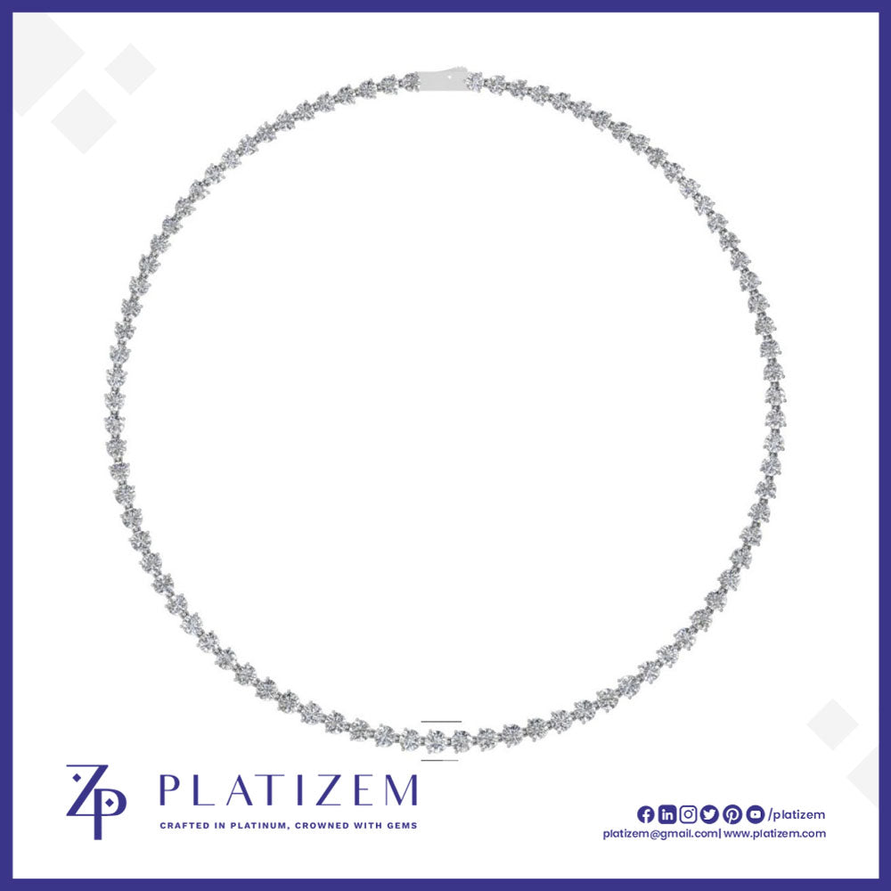 Round Diamond Tennis Necklace with Graduated Stones Around the Neckline