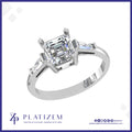 Asscher Cut Three Stone Engagement Ring with Tapered Baguettes for Women