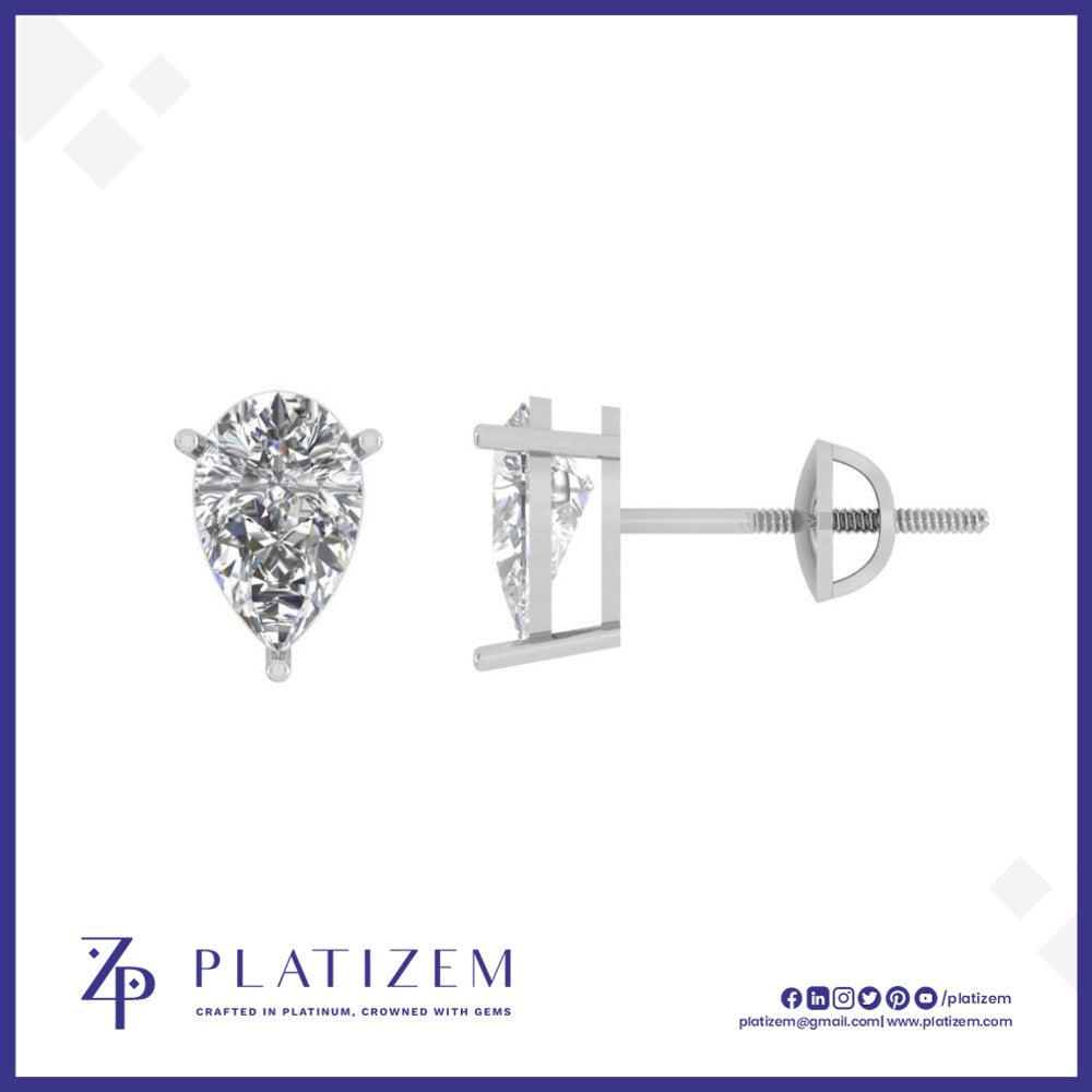 1.5 Ct Pear Cut Three Prong Stud Earrings for Women