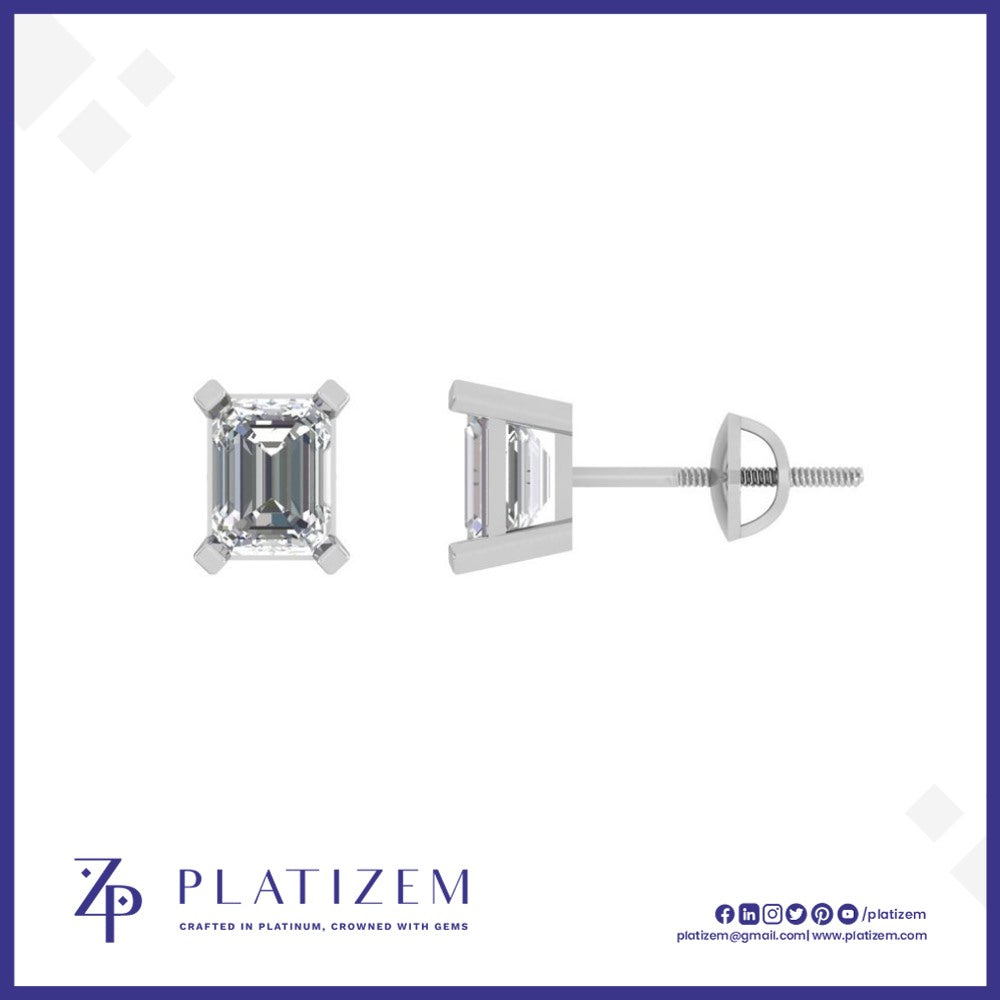 2 Ct Emerald Cut Rectangular Stud Earrings for Women