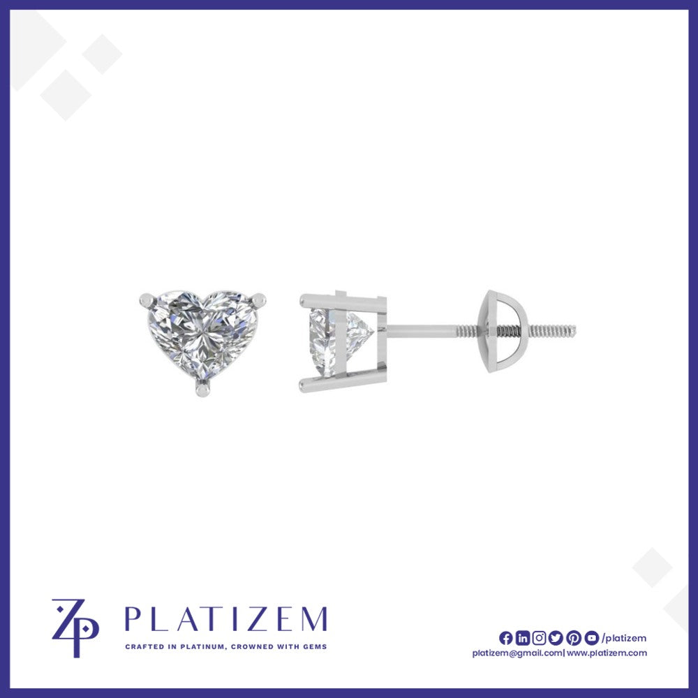 2 Ct Heart Shaped Stud Earrings for Women