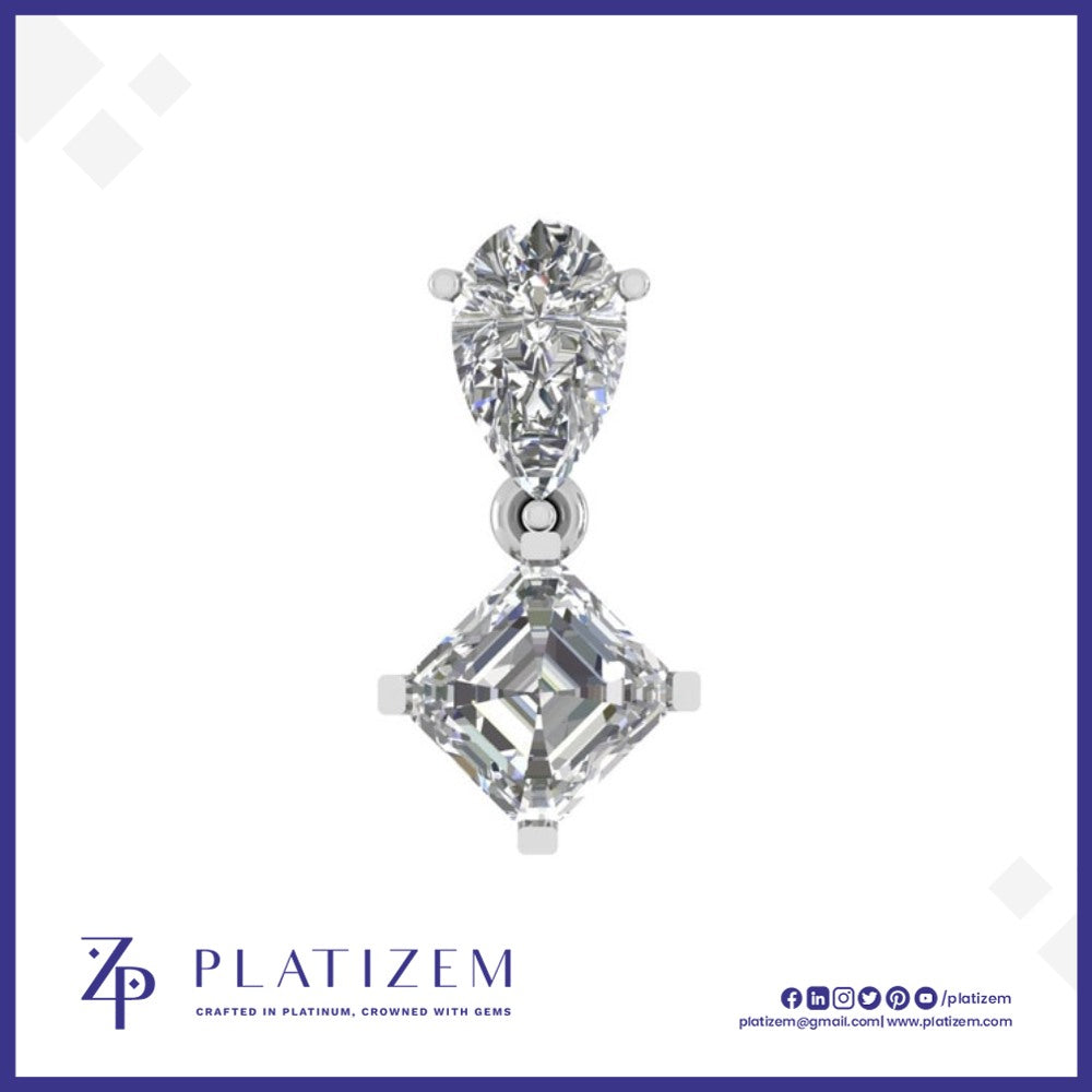 1.5 Ct Pear and Asscher Cut Drop Pendant for Women
