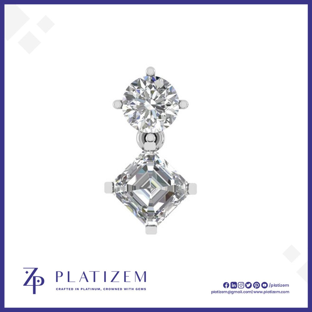 1.5 Ct Round and Emerald Cut Drop Pendant for Women