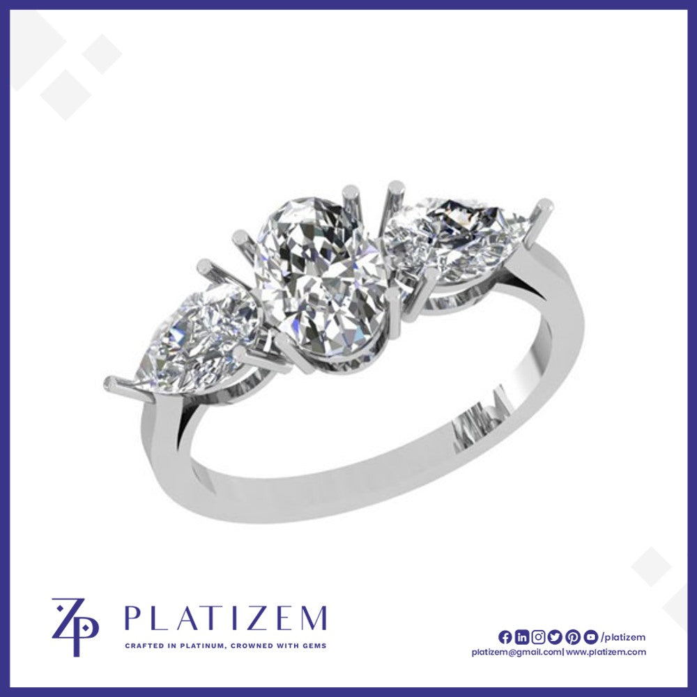 Oval and Pear Three Stone Diamond Ring