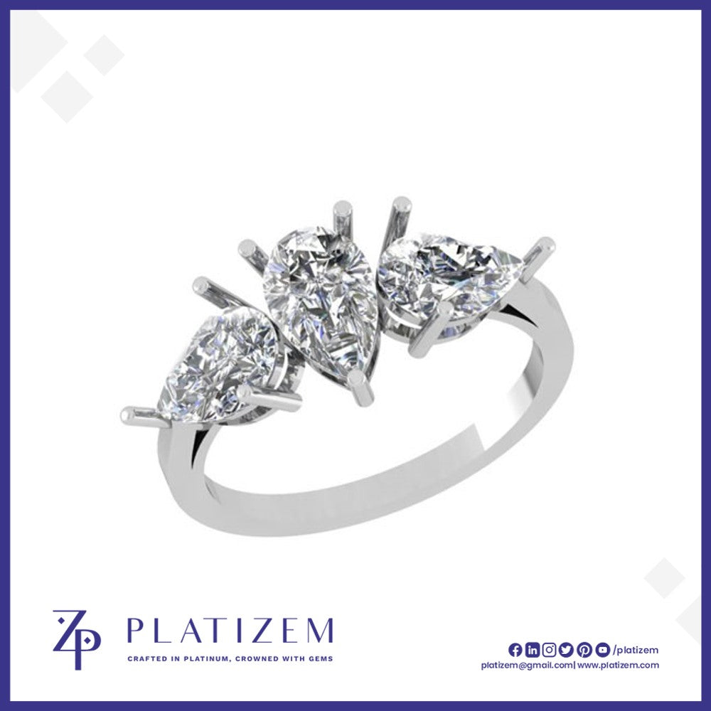 Three Stone Pear Diamond Ring for Women