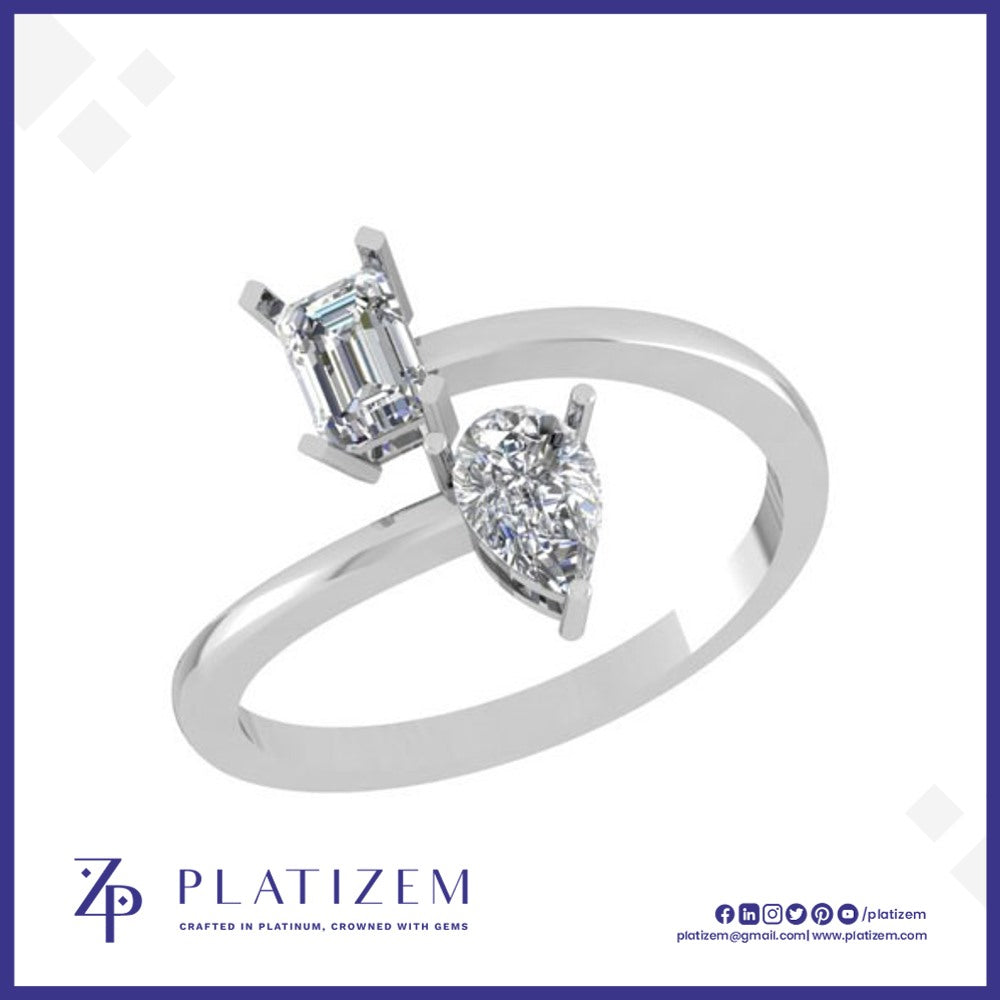 Emerald and Pear Cut Two Stone Ring for Women