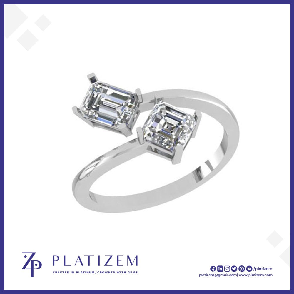 14kt Two Stone Emerald Cut Bypass Ring for Women