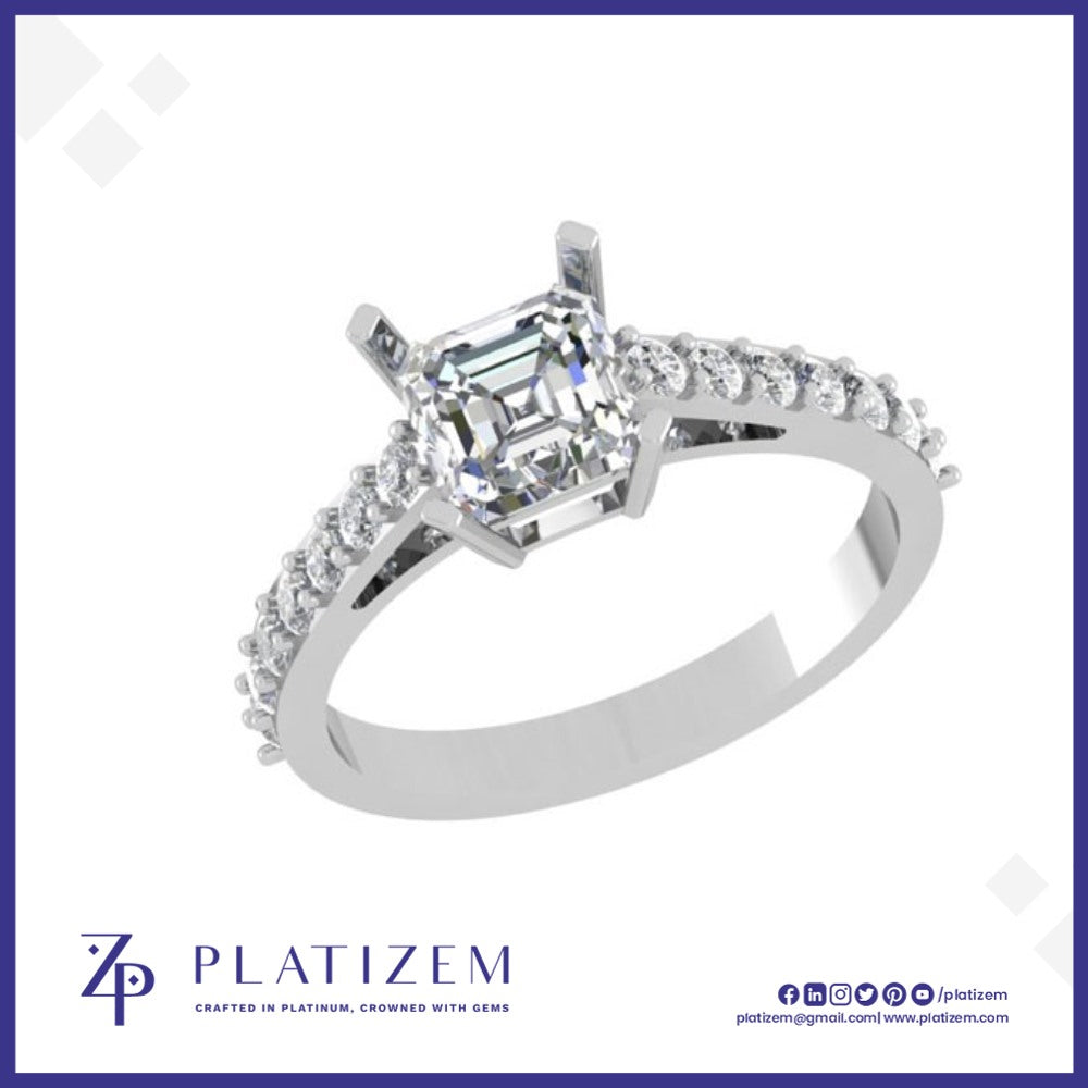 Asscher Cut Diamond Ring with Pave Shank