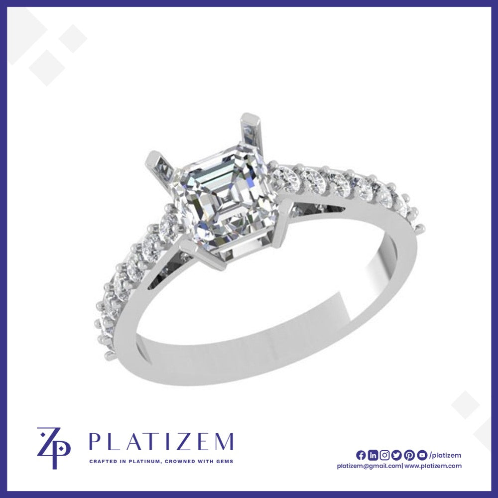 Asscher Cut Lab Diamond Ring with Pave Shank