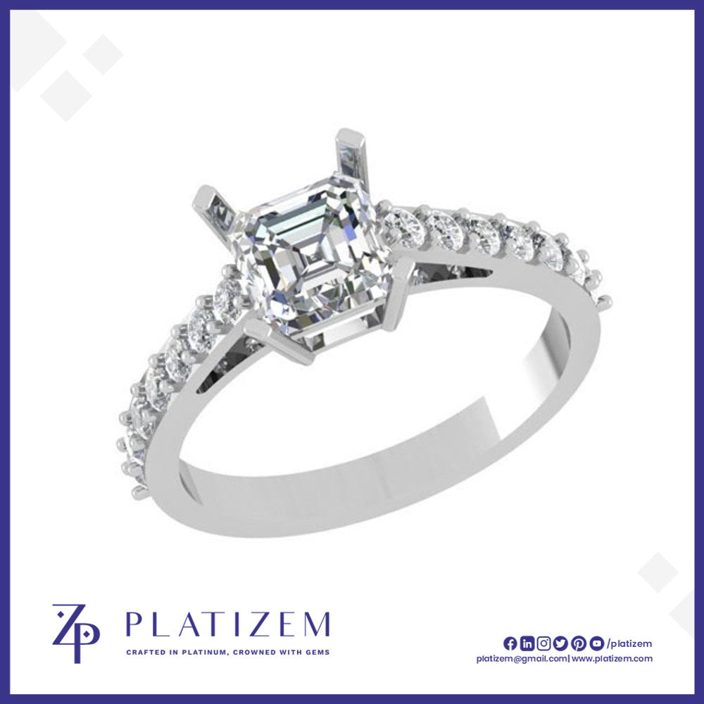 Asscher Cut Lab Grown Diamond Ring with Pave Shank