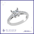 925 Silver Asscher Cut Diamond Ring with Pave Shank