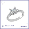 Pt950 Asscher Cut Diamond Ring with Pave Shank