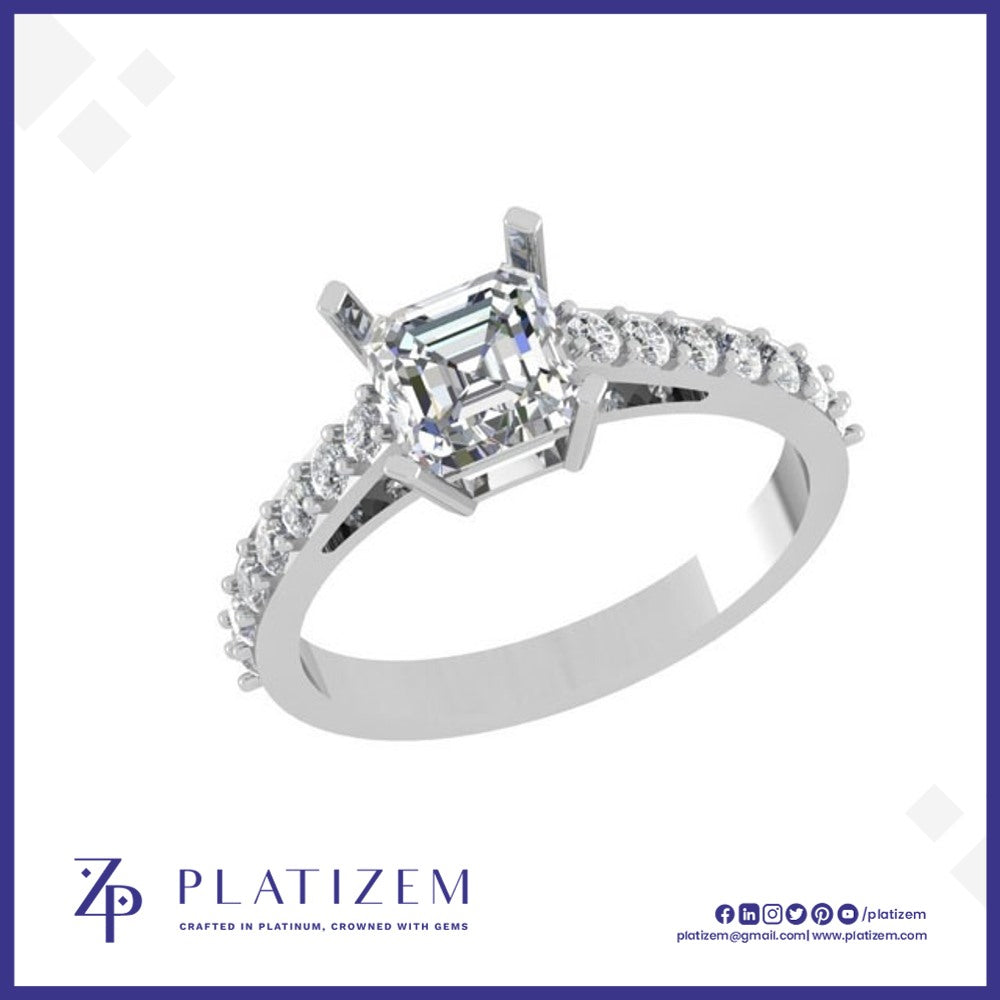 9k Asscher Cut Diamond Ring with Pave Shank
