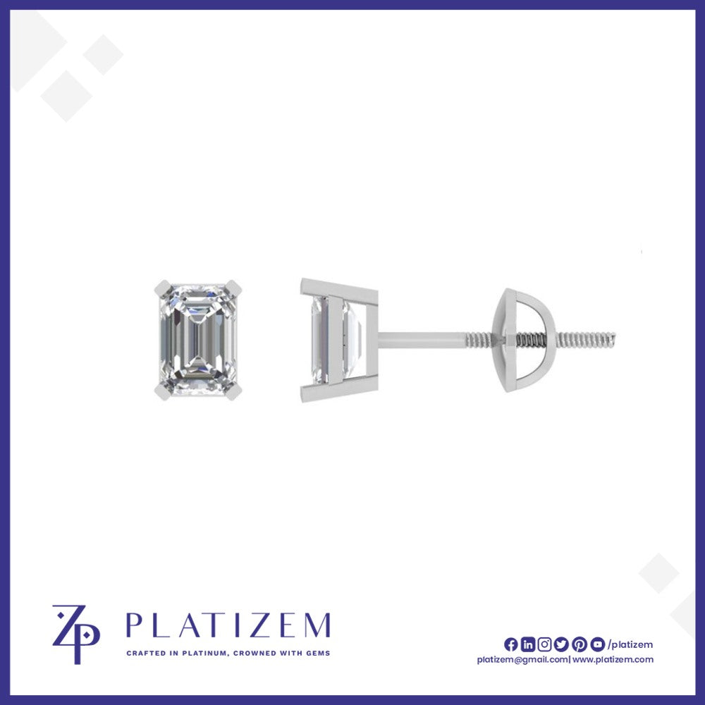 1 Ct Emerald Cut Stud Earrings for Women
