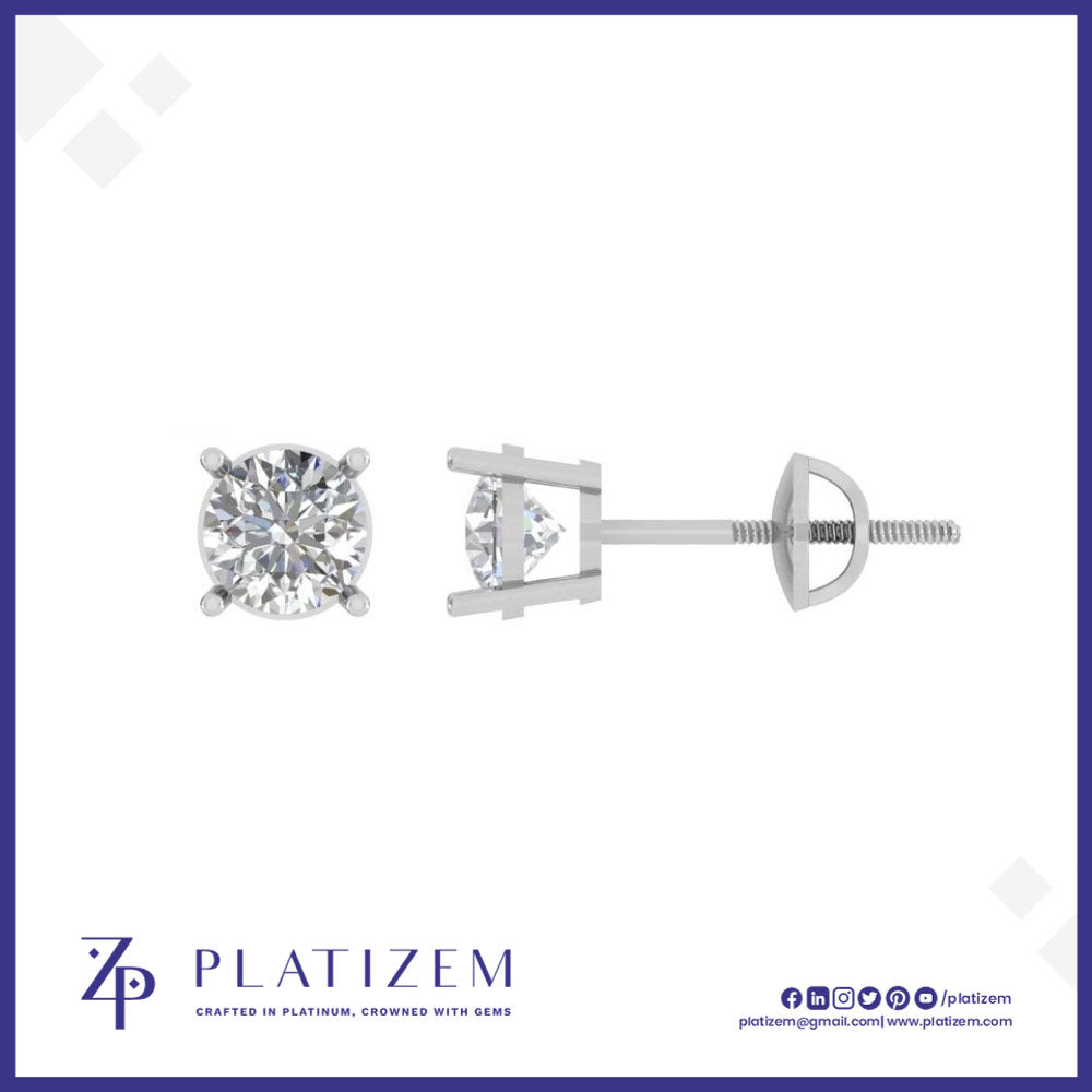 Round Lab Grown Diamond Studs with Secure Screw Back Post