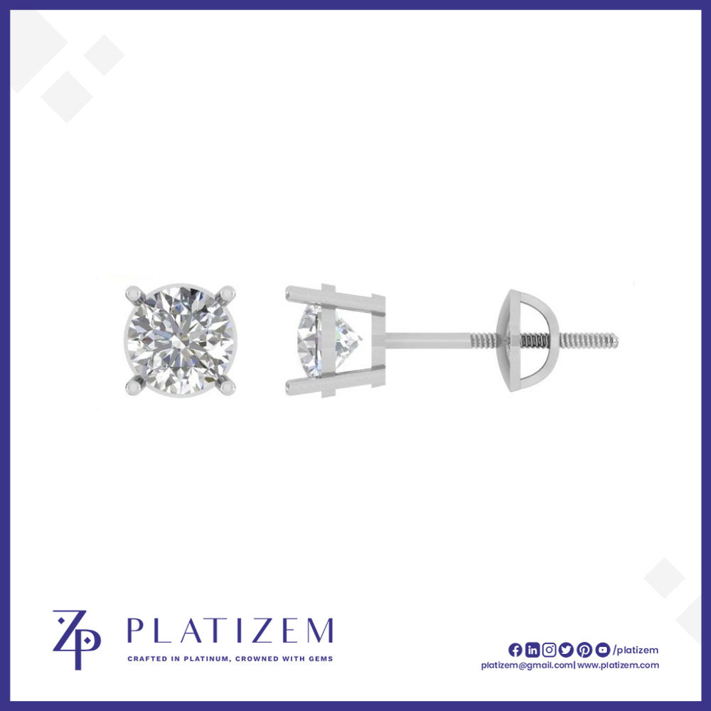 Round Diamond Stud Earrings with Screw Back Setting