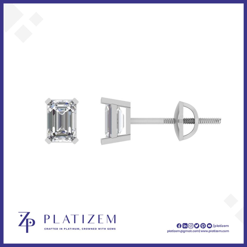 2 Ct Emerald Cut Elongated Stud Earrings for Women