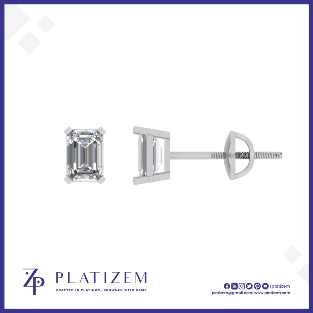 Four Prong Set Emerald Cut Diamond Studs Finished with a Screw Back Closure
