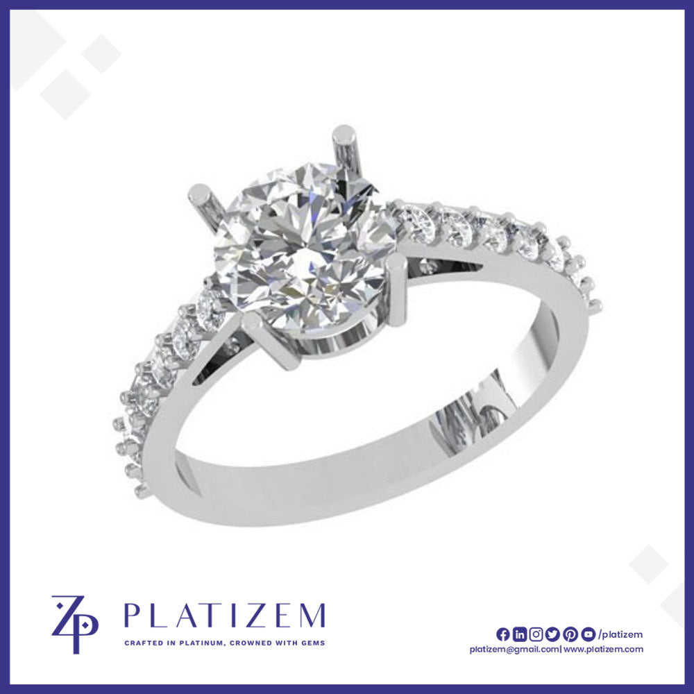 2 Carat Round Diamond Ring with Pavé Set Shoulders