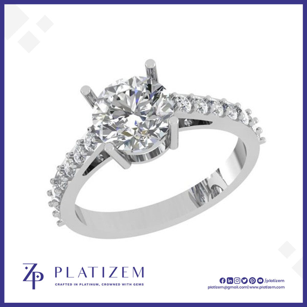 Round Brilliant Solitaire Ring with Pave Diamond Band
