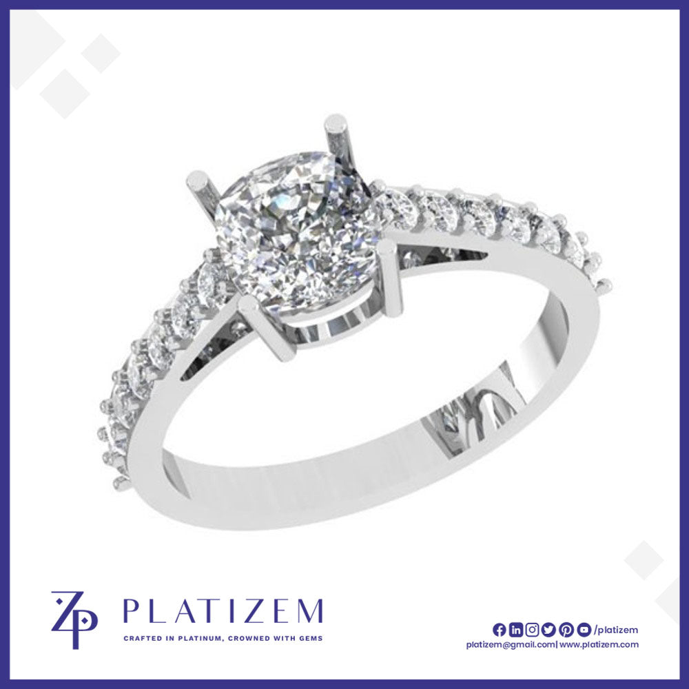 Cushion Cut Solitaire Ring with Pave Diamond Shank