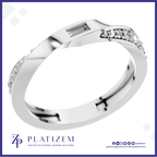 Baguette Diamond Ring Flanked by Graduated Round Diamonds on a Twist Band