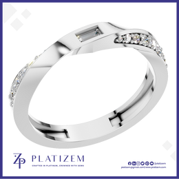 Baguette Diamond Ring Flanked by Graduated Round Diamonds on a Twist Band