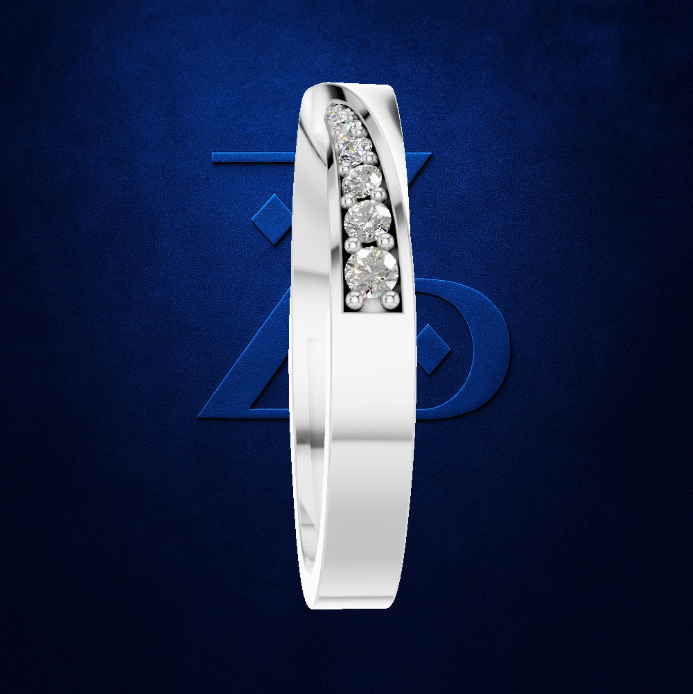 Baguette Diamond Ring Flanked by Graduated Round Diamonds on a Twist Band
