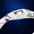 Baguette Diamond Ring Flanked by Graduated Round Diamonds on a Twist Band