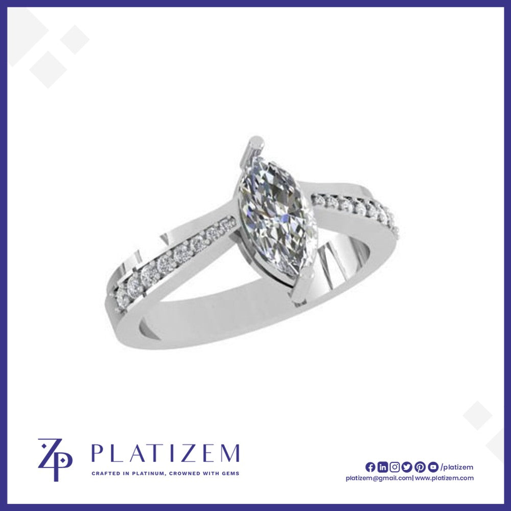 Marquise Diamond Ring on a Split Prong Band Lined with Round Diamonds