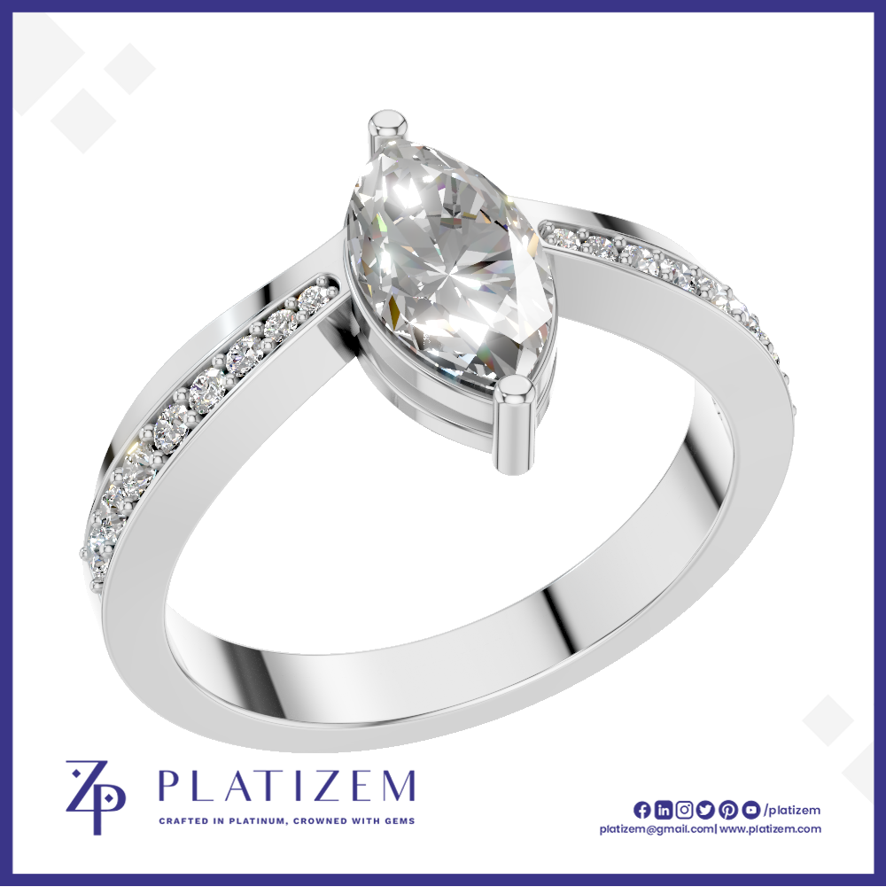 Marquise Diamond Ring on a Split Prong Band Lined with Round Diamonds