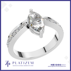 Marquise Diamond Ring on a Split Prong Band Lined with Round Diamonds
