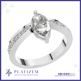 Marquise Diamond Ring on a Split Prong Band Lined with Round Diamonds