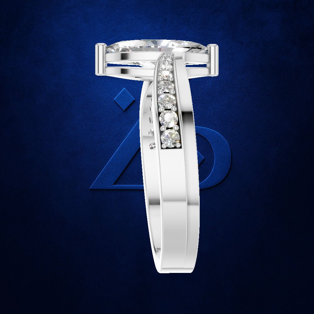 Marquise Diamond Ring on a Split Prong Band Lined with Round Diamonds
