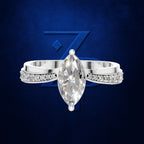 Marquise Diamond Ring on a Split Prong Band Lined with Round Diamonds