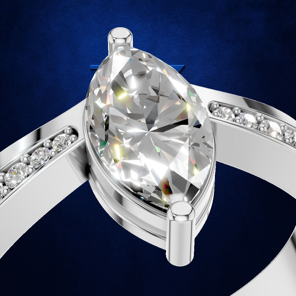 Marquise Diamond Ring on a Split Prong Band Lined with Round Diamonds