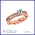 Round Diamond Two Tone Ring with a Channel Set Band and Milgrain Trim