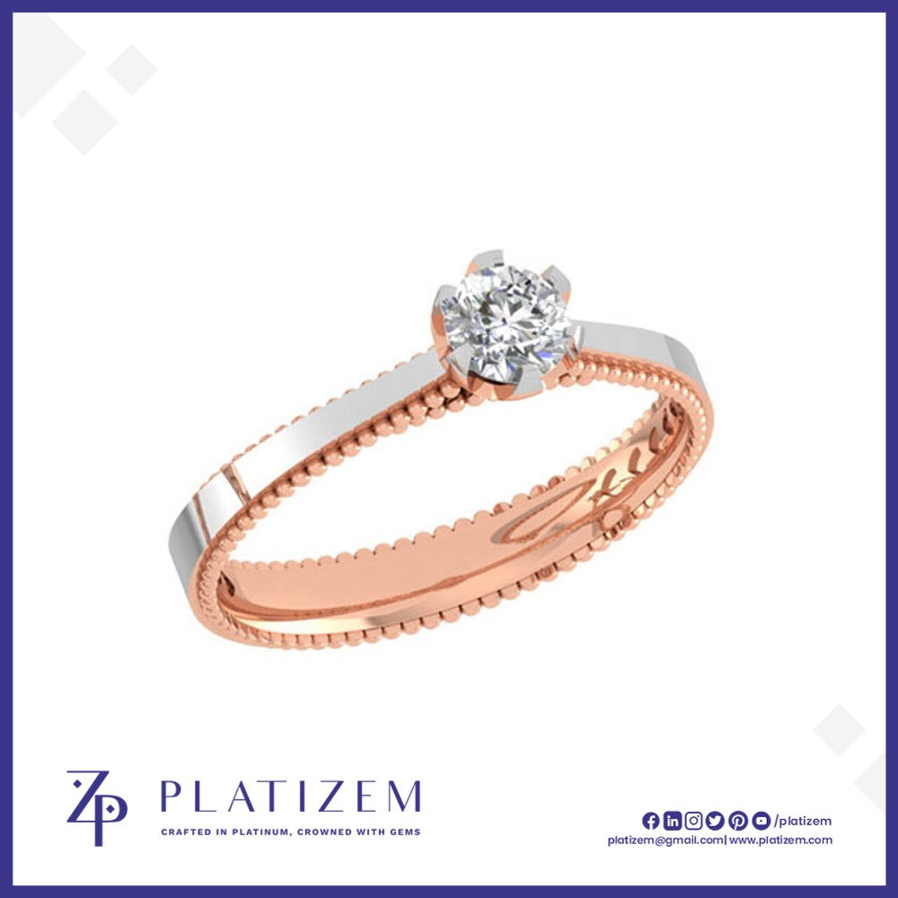 Round Diamond Solitaire Ring in Two Tone Setting with Milgrain Edges